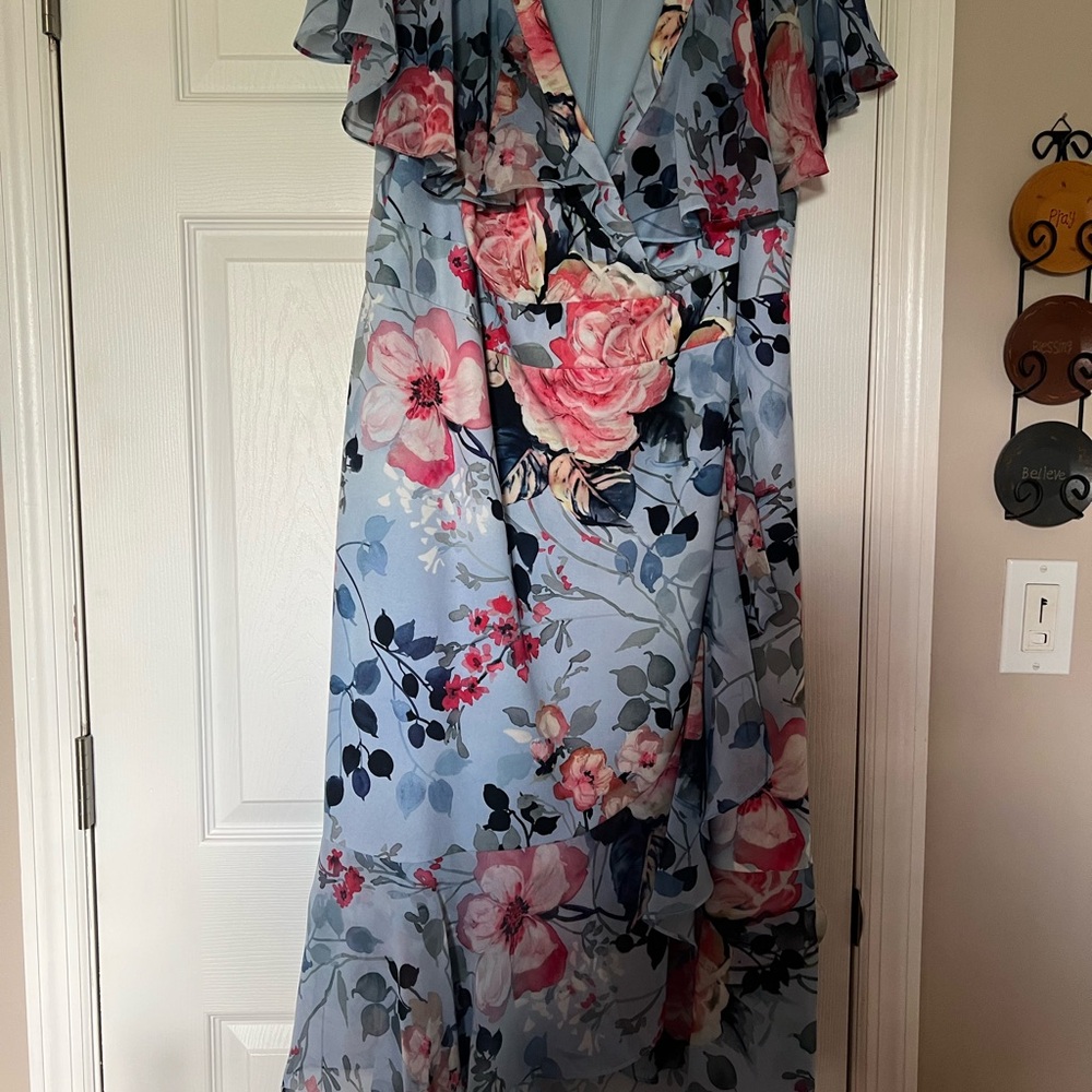 Adrianna Papell Floral Maxi Dress in Blue and Pink
